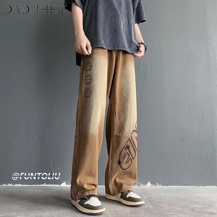 DaDuHey American Street Jeans Men's Autumn Loose Straight Pants Fashion Brand Retro Fried Street Washed Casual Pants