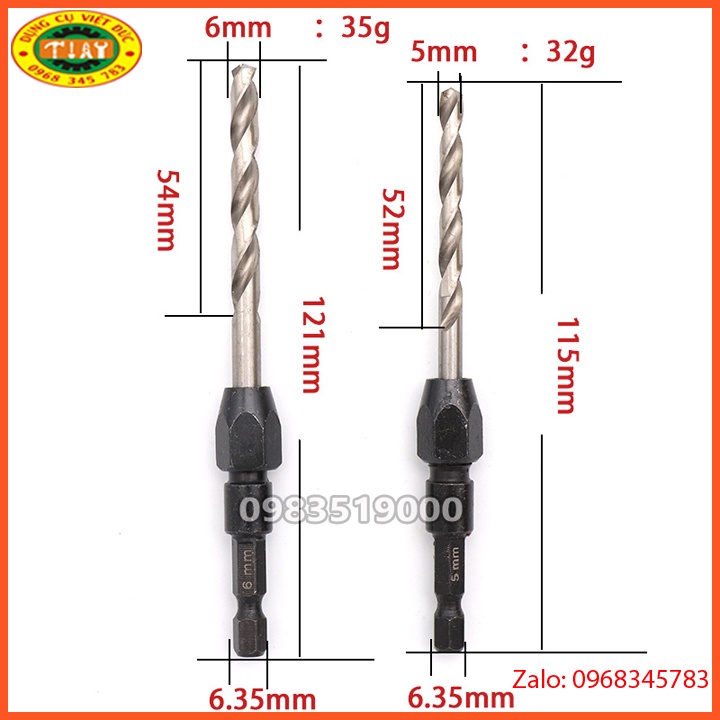Bộ 5 mũi khoan đa năng đầu kẹp chuôi lục giác