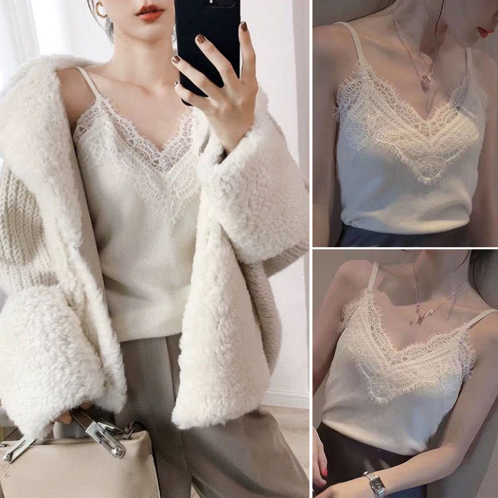 Áo Sát Nách Phối Ren Hoa Thiết Kế Cổ Chữ V Quyến Rũ | BigBuy360 - bigbuy360.vn