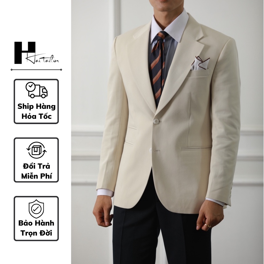 Áo Vest Nam đẹp màu kem from dáng Hàn Quốc 2 cúc-Hai TaiLor