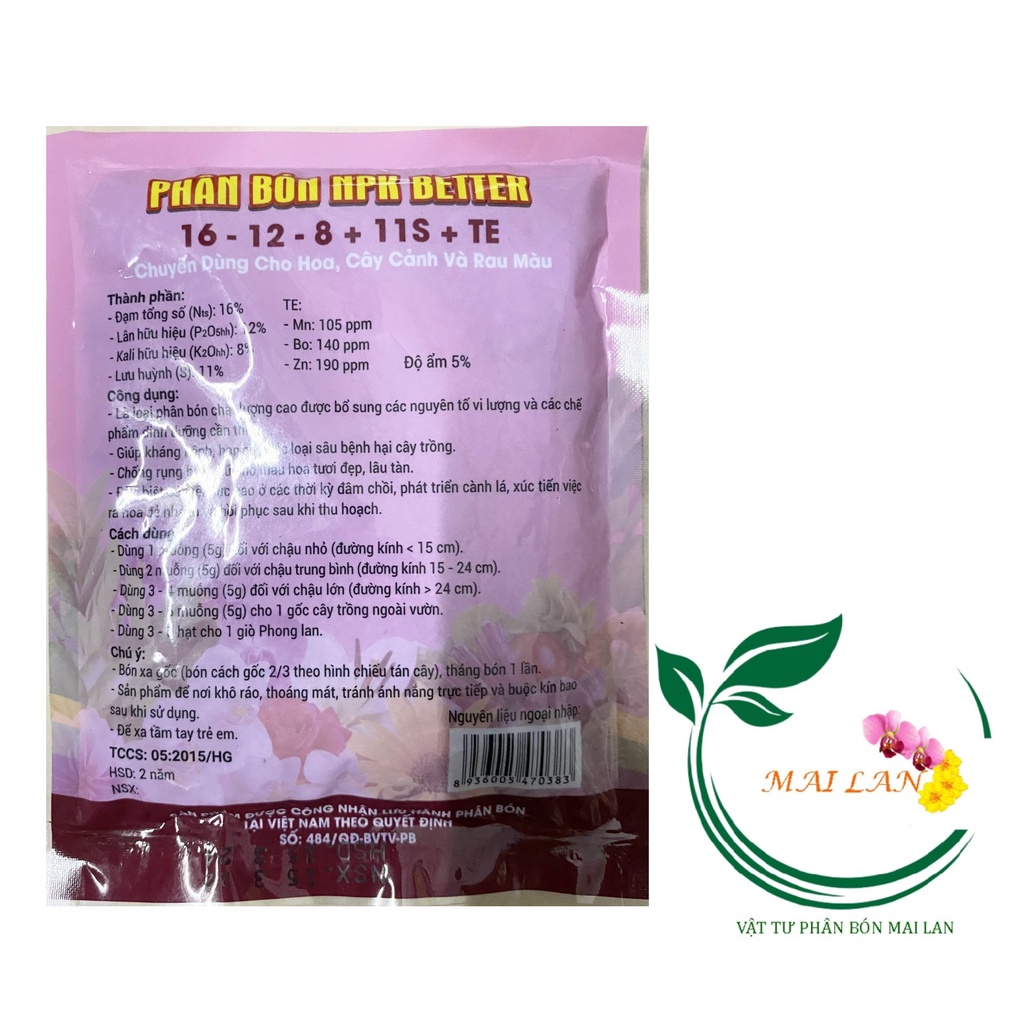 Phân Bón NPK Cao Cấp Better Tím 16-12-8-11 + TE - #139# 200g