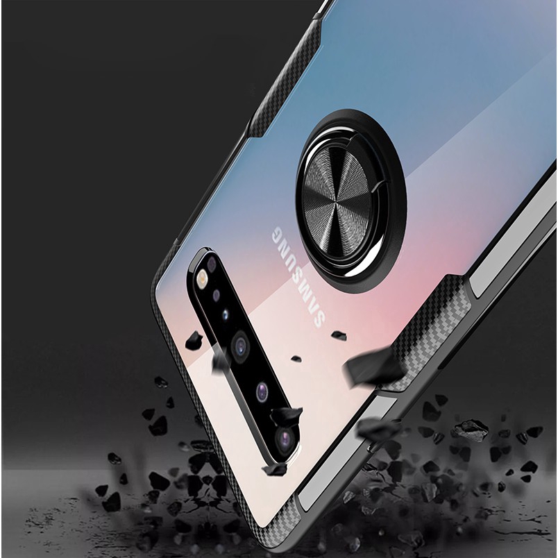 Ốp điện thoại cứng trong suốt có móc xỏ ngón từ tính chống sốc cho Samsung Galaxy S10 5G