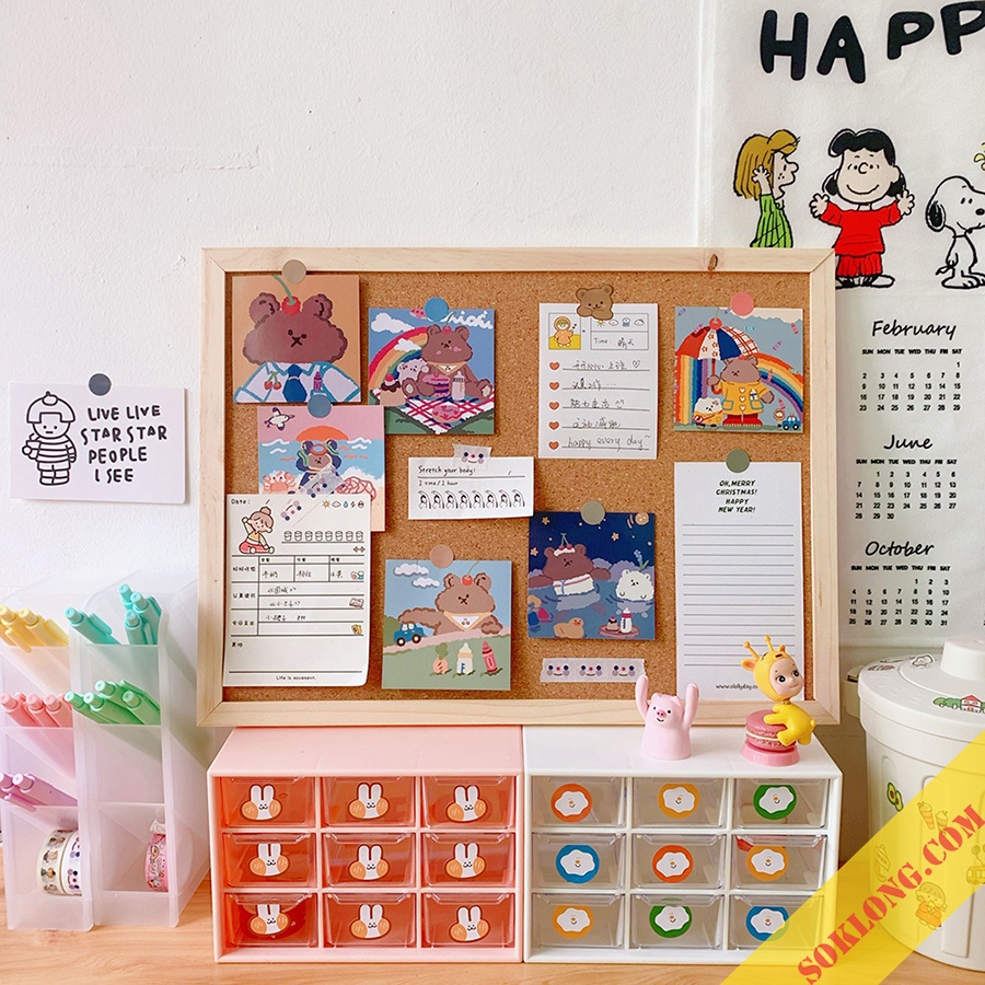 Bảng ghim gỗ bần K18 decor treo ảnh, postcard trang trí - Tặng kèm ghim, sticker, dây gai