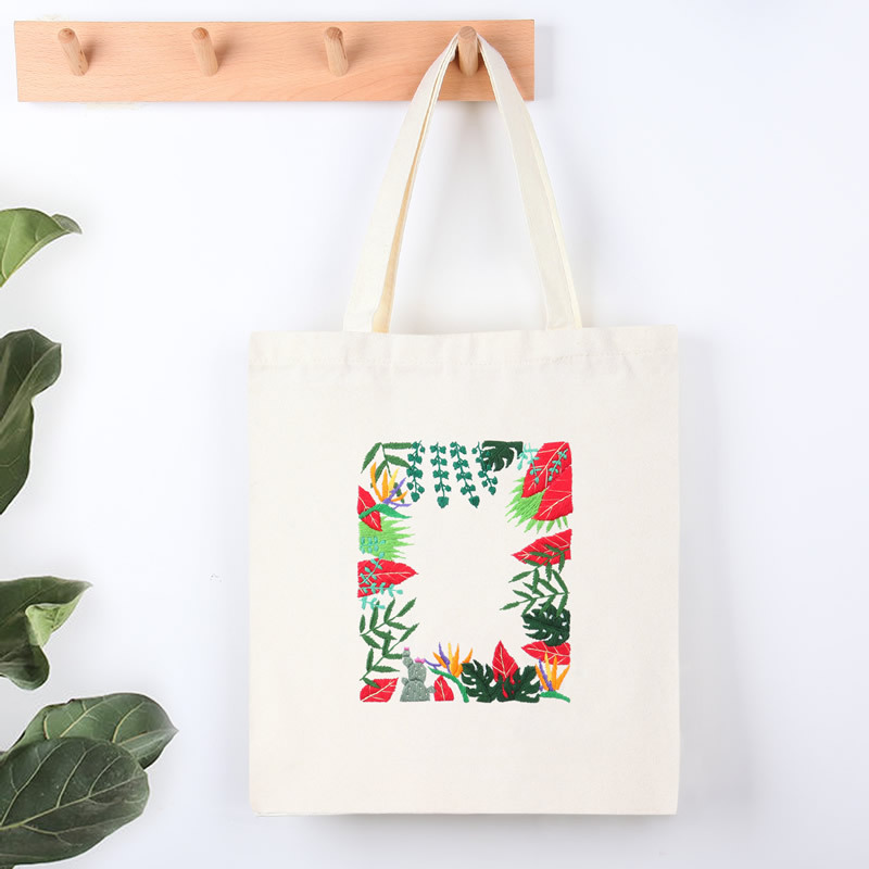 Bộ dụng cụ thêu tranh chữ thập diy gồm túi vải canvas + vải cotton + túi đựng tiện dụng