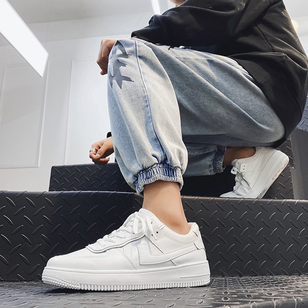 Giày thể thao sneaker nam nữ chất liệu da dễ làm sạch đế cao 3cm chống trơn trượt size 35-43