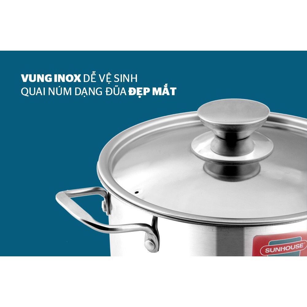 Bộ nồi inox 1 đáy SUNHOUSE SH114 - Hàng Chính Hãng