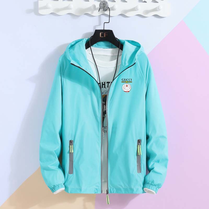 GUCCI Áo khoác gió chống tia UV cỡ lớn in họa tiết rằn ri phối khóa kéo thời trang cho nam