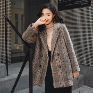 Áo Khoác Len Kẻ Sọc Vuông Xinh Xắn Cho Nữ