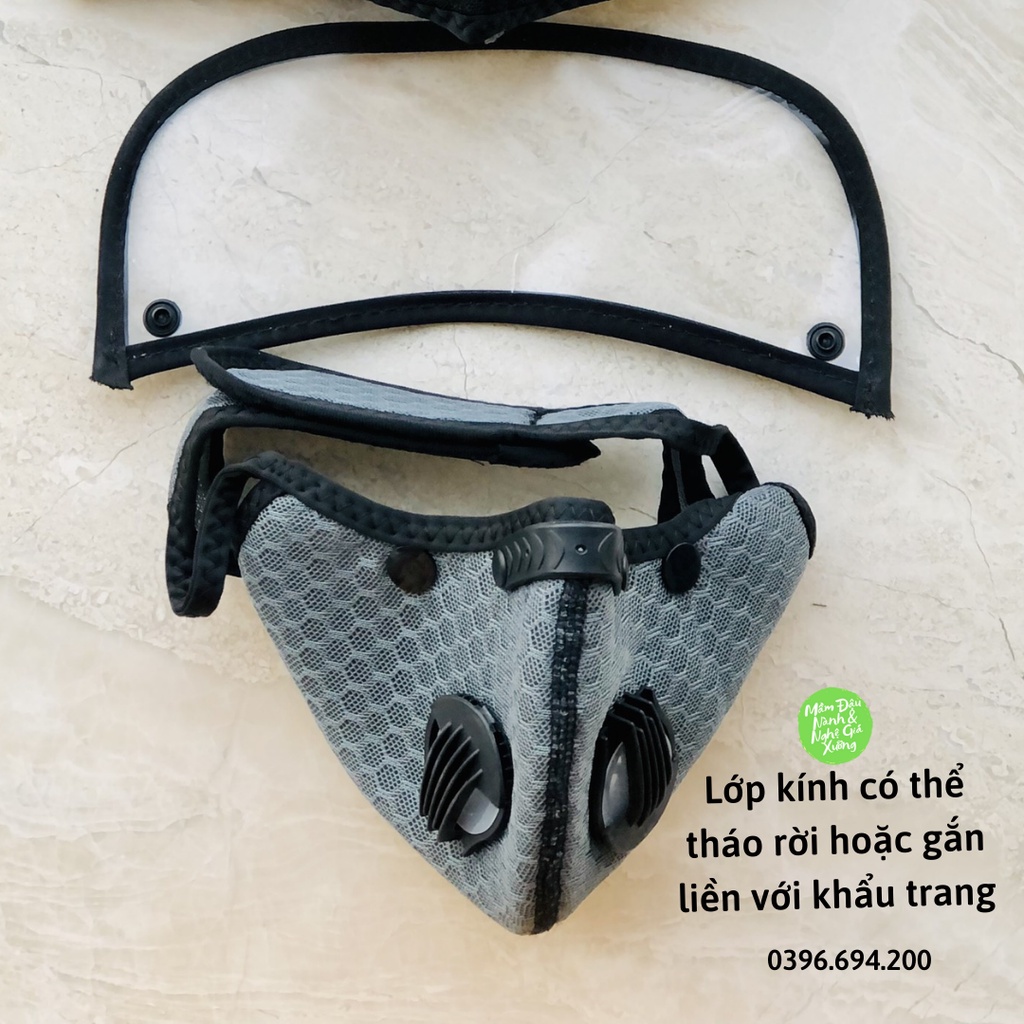 [Sales 70%] Khẩu trang vải kháng khuẩn có kính trong suốt chống giọt bắn, van thở lọc không khí