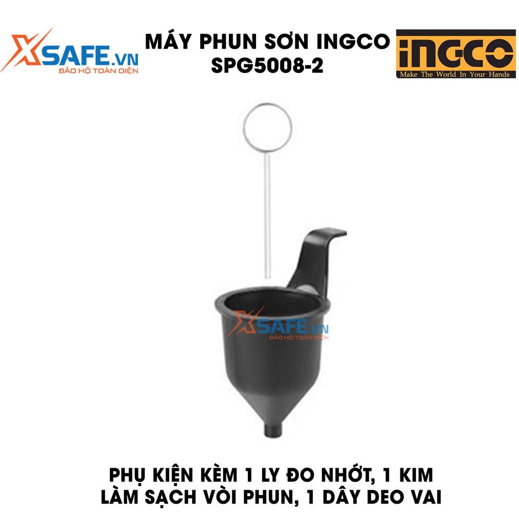 Máy phun sơn INGCO SPG5008-2 Kèm 1 tay cầm phụ, 1 bộ than Súng phun sơn cầm tay công suất 500W lưu lượng tối đa 850ml/ph