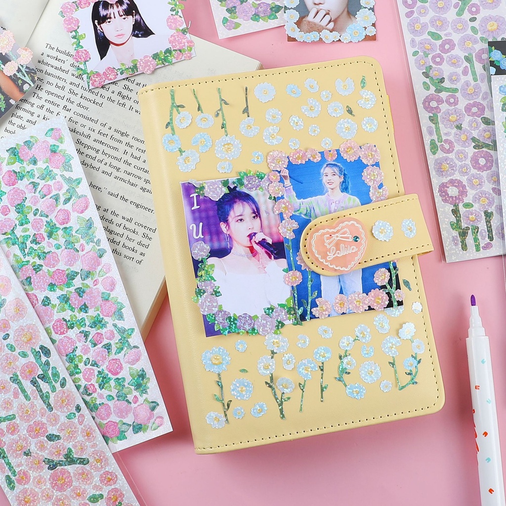 Hình Dán Stickers Hoa Cúc,Hồng Lấp Lánh nhiều chi tiết hoa nhỏ trang trí Toploder