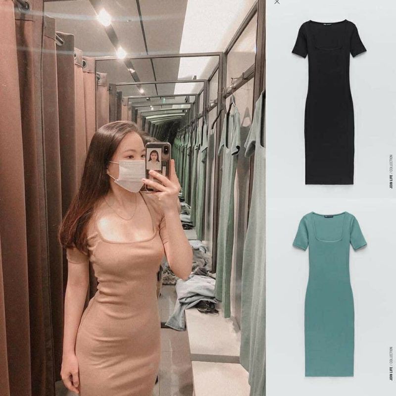 ĐẦM CỔ VUÔNG TAY NGẮN DÁNG ÔM BODY A3 NTTSHOP | BigBuy360 - bigbuy360.vn