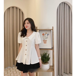 Áo peplum trắng tay bồng