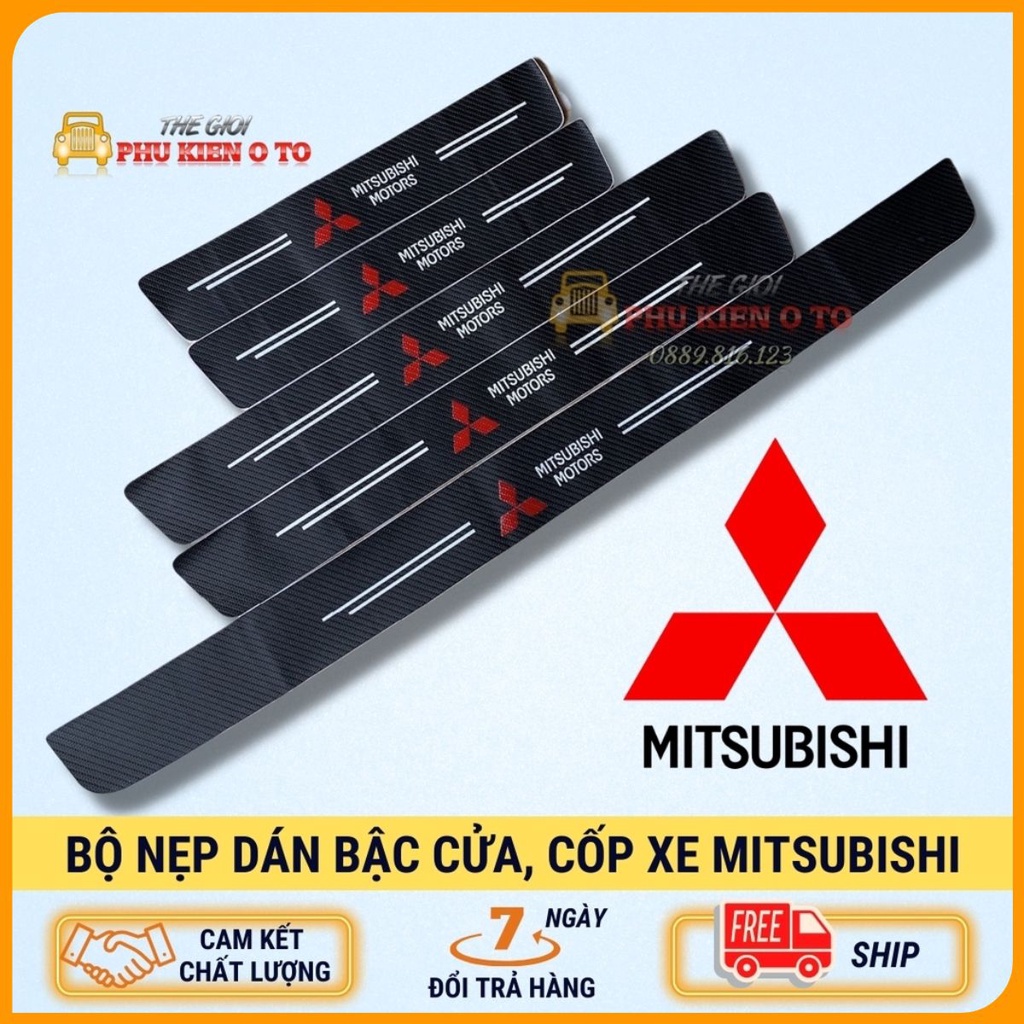 MITSUBISHI - Bộ Miếng Dán Chống Trầy Xước Có Logo Hãng MITSUBISHI Bảo Vệ Bậc Cửa Và Dán Cốp Xe Hơi, Xe Ô Tô