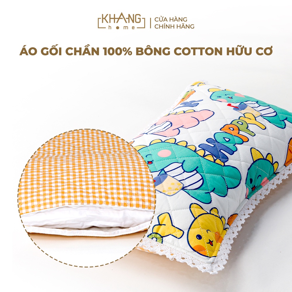 Gối Nằm Trẻ Em Vải Cotton Ruột Lông Vũ  ( Microfiber) Khang Home - An Toàn, Êm Ái, Mềm Mại Cho Bé