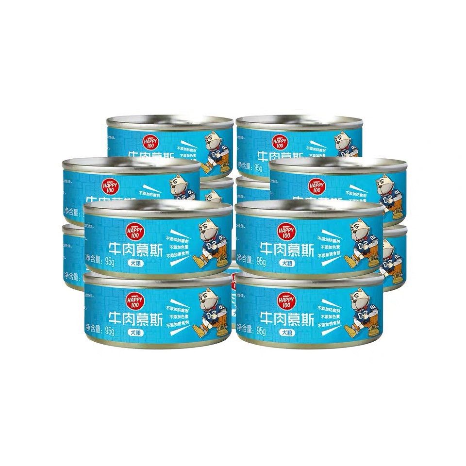 [Mã PET0505 giảm 8% đơn 250K] Pate lon cho chó Happy 100 lon 95g, thức ăn tăng cân mập cún lớn con nhỏ Con Mèo Xiêm