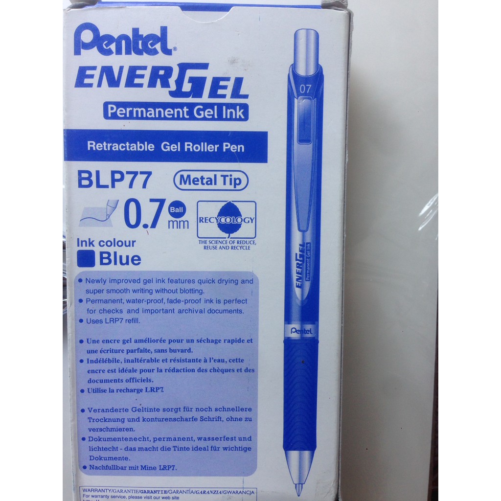 Hộp 12 bút Pentel BLP77 mực xanh nét 0.7mm vỏ đen - Bút ký đầu bấm