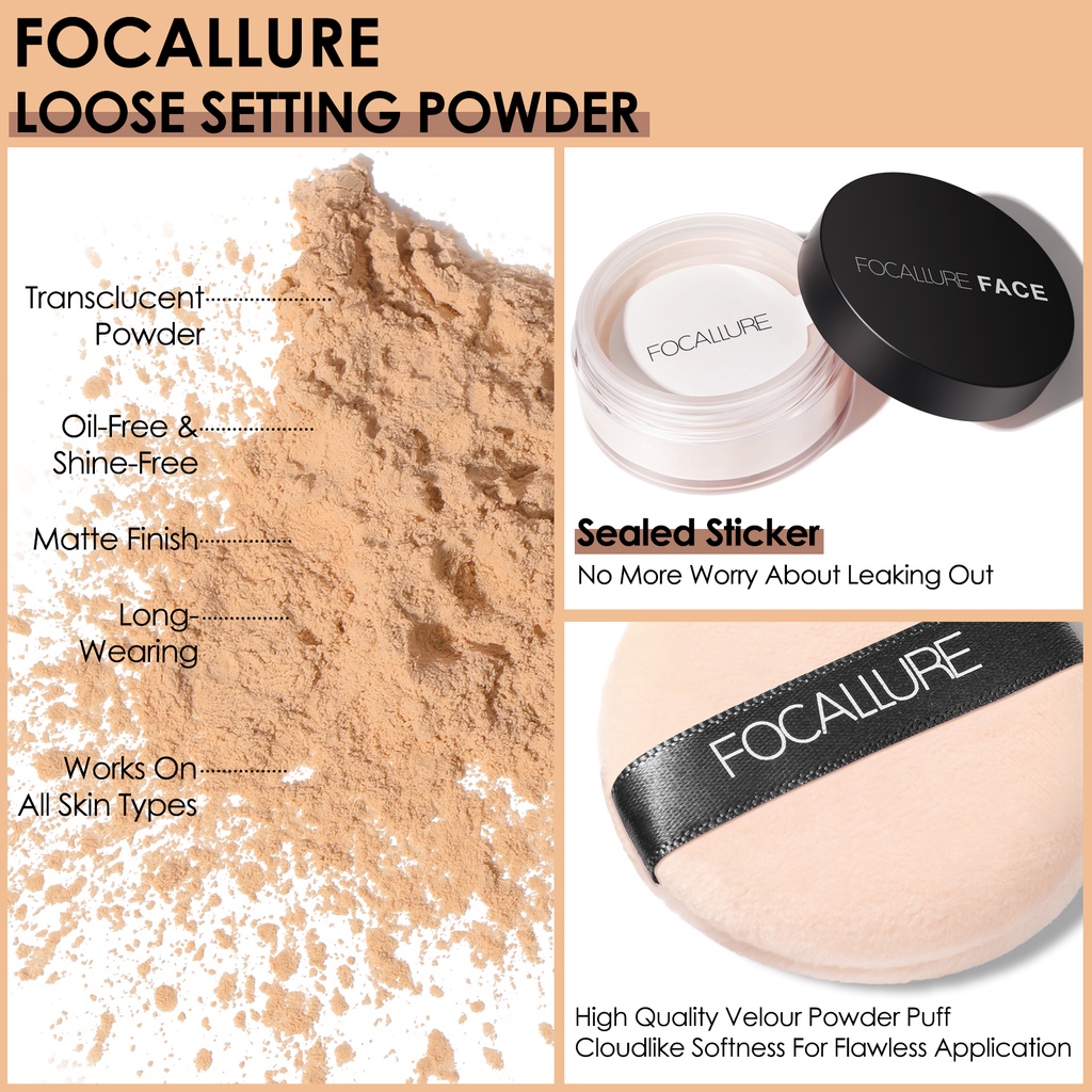 Phấn phủ FOCALLURE trang điểm nền với 3 màu tùy chọn 7G