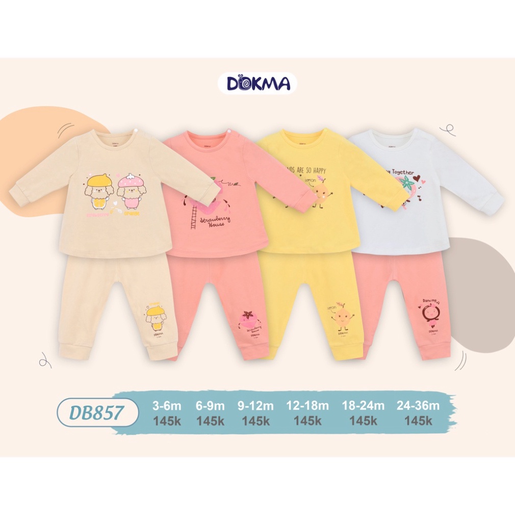 DB857 Bộ dài tay cài vai bé gái Dokma vải cotton mỏng (6-36M)
