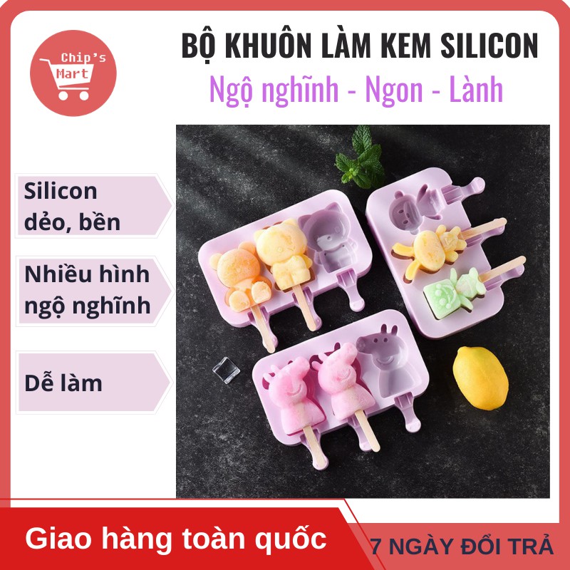 [Giải nhiệt mùa hè] Khuôn Làm Kem, Thạch Silicon Hình Thú Ngộ Nghĩnh Cực Xinh Cực Yêu – Tặng Kèm 50 Que Làm Kem