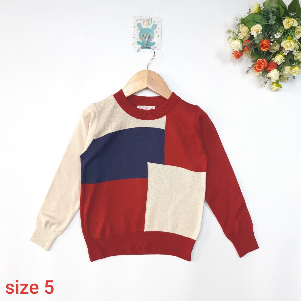DG79-AL-04- Ao len bé trai tay dài, phối màu họa tiết đơn giản, giữ ấm mùa lạnh cho bé, made in Việt Nam