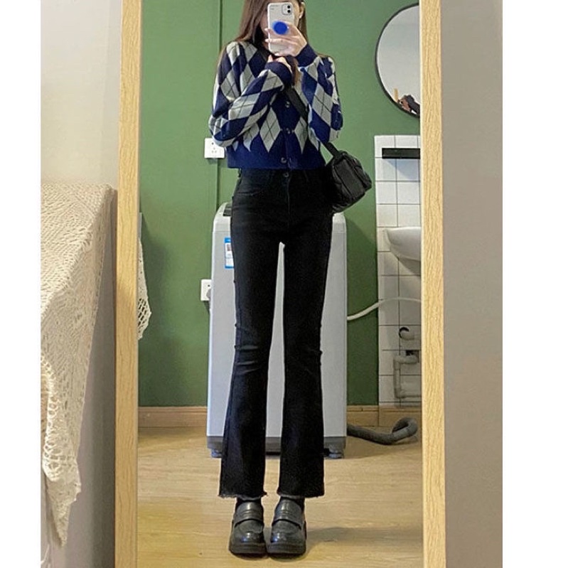 Quần Jeans Ống Loe 9 Tấc Màu Đen Cạp Cao Phong Cách Ulzzang Chất Jean Co Dãn Nhẹ Năng Động Cá Tính Loại 1