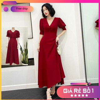 [Ảnh Thật] Đầm Maxi Dự Tiệc Đẹp Cao Cấp Cổ V, Váy Nữ Xếp Ly Dài Qua Gối Sang Chảnh Đi Biển Hè Dây Kéo Điều Chỉnh Eo