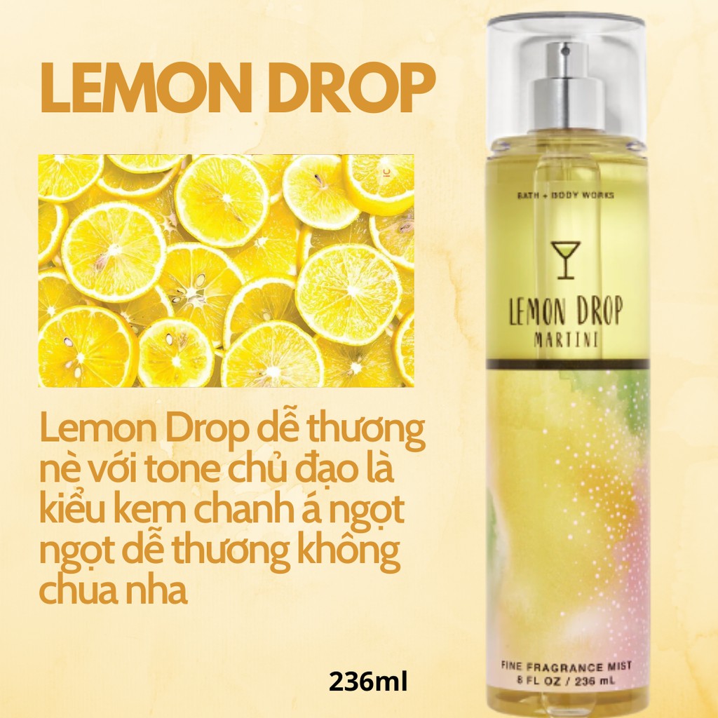 Xịt Thơm Toàn Thân Bath And Body Works - Lemon Drop Martini Body Mist (236ml)