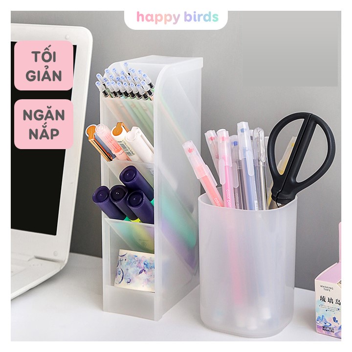 Ống đựng bút kệ đựng bút để bàn đa năng 4 ngăn chéo đen và trắng đựng bút, mỹ phẩm, văn phòng phẩm HappyBirds