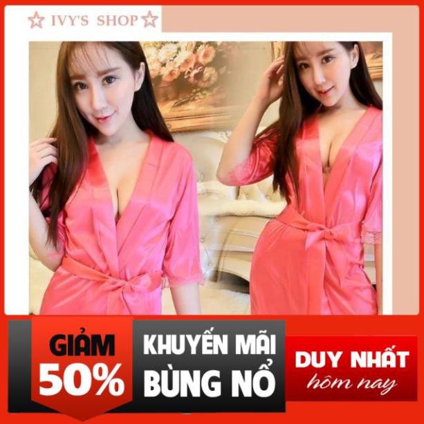Áo Choàng Ngủ Phi Lụa Sexy , Áo Ngủ Satin Phối Ren Cách Điệu - Xả Kho - Ivyshop đẹp
