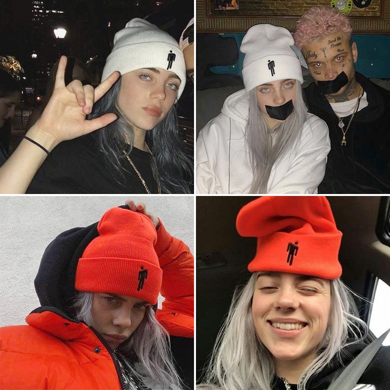 Mũ beanie màu trơn dạng thêu in hình phong cách hip hop