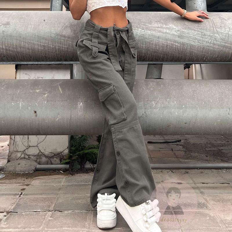 Quần Jeans Dài Ống Đứng Màu Trơn Có Túi Và Thắt Lưng Thời Trang Cho Nữ