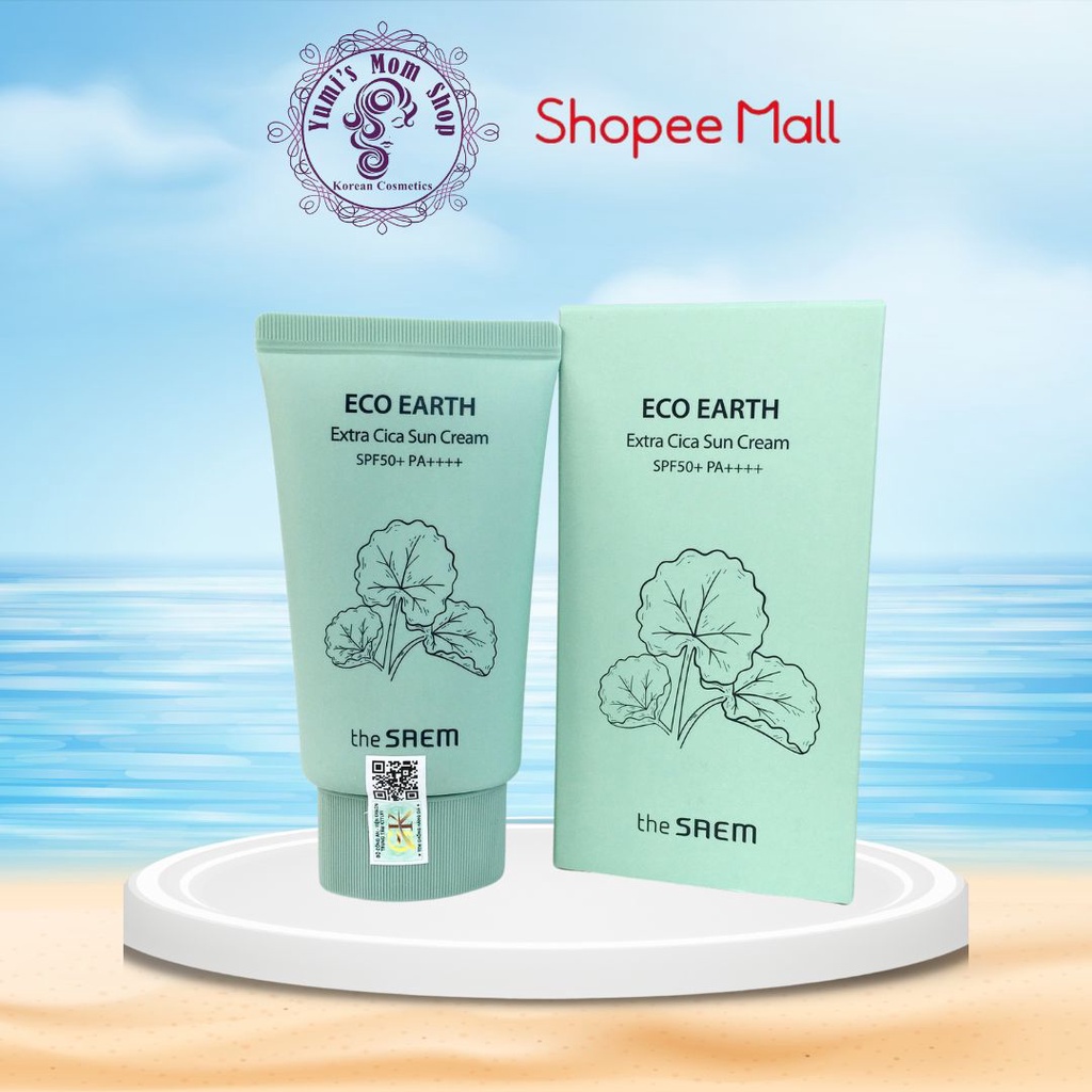 (Mã TRUONG30 GIẢM 30K) Kem Chống Nắng Nâng Tông Chiết Xuất Rau Má The Saem Eco Earth Extra Cica Sun Cream 50ML
