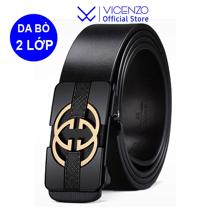 Thắt Lưng Nam Da Bò Dây 2 Lớp Cao Cấp VICENZO  Khóa Tự Động Ko Rỉ Có Bảo Hành Lỗi 1 Đổi 1, Dây Thắt Lưng Nam Da Bò Thật