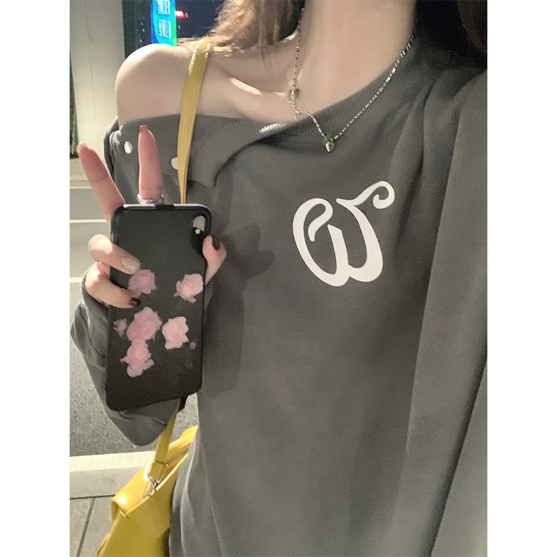 Áo sweater Nữ Tay Dài In Hình Chuẩn Bị Màu Xám Mới