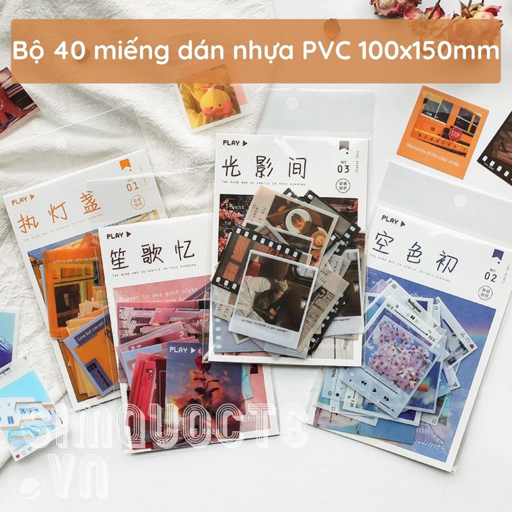Bộ 40 miếng sticker nhãn dán in ảnh chụp 4 kích thước tùy chọn phong cách cổ điển trang trí album sổ tay ST07