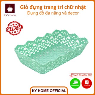 Giỏ đựng đồ giả mây trang trí để bàn làm việc bàn trang điểm đựng mỹ phẩm trái cây hình chữ nhật 25x15x9 cm