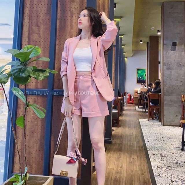 Bộ Đồ Vest Nữ Blazer Công Sở Hàn Quốc - Set Vest Nữ Gồm Áo Khoác + Quần Ngắn + Áo Thun