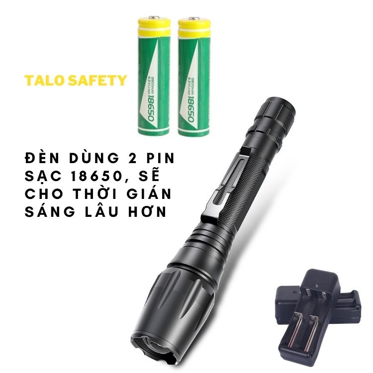 Đèn pin cầm tay siêu sáng chip led T6, sử dụng 2 pin sạc 18650 có zoom chống nước