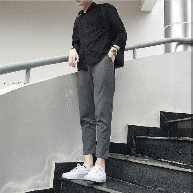 40-100kg Quần Baggy Nam Nữ KAKI Ống Suông Unisex  - Kiểu quần kaki nam nữ thun vải đen và xám bigsize