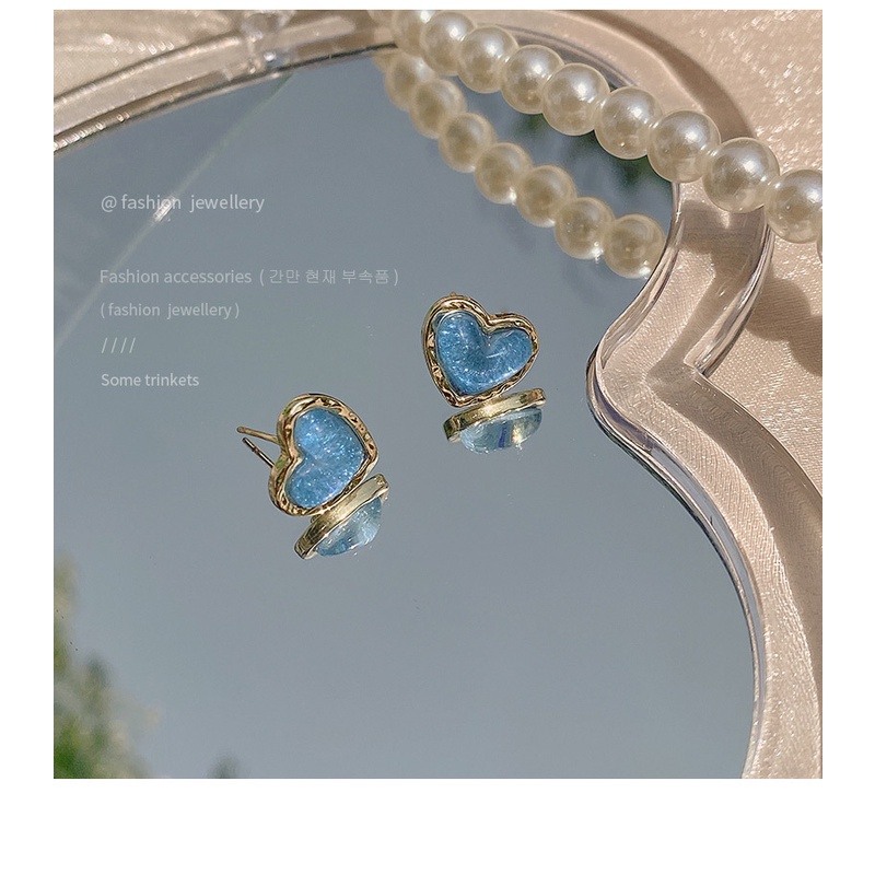 Bông tai acrylic hình trái tim nhỏ màu xanh dương phong cách đơn giản thời trang cho nữ