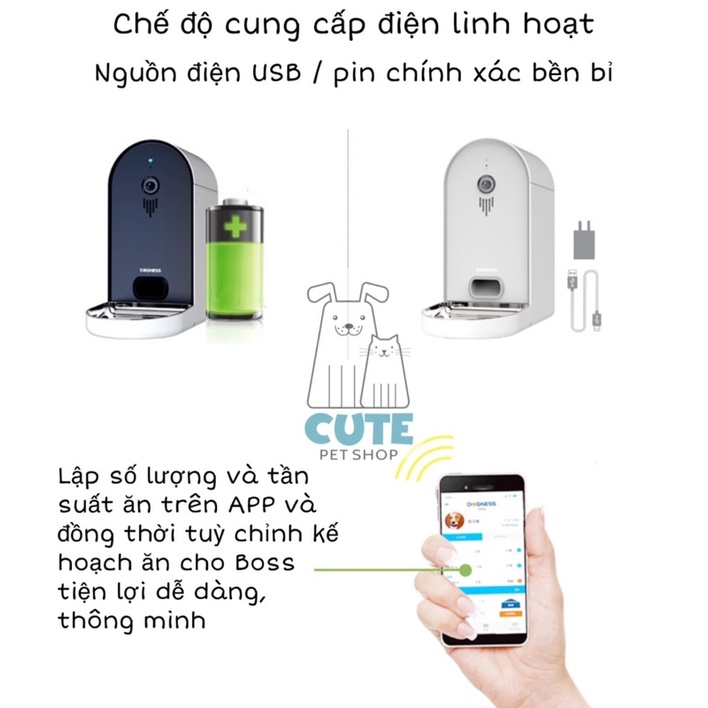 Máy thức ăn tự động chó mèo Dogsness Smart Cam Feeder 6L camera video app tại cutepetshop