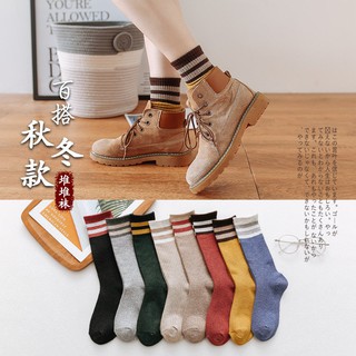 Tất cao cổ, tất nhún cổ viền sọc dệt kim nhiều màu sắc cực xinh T144