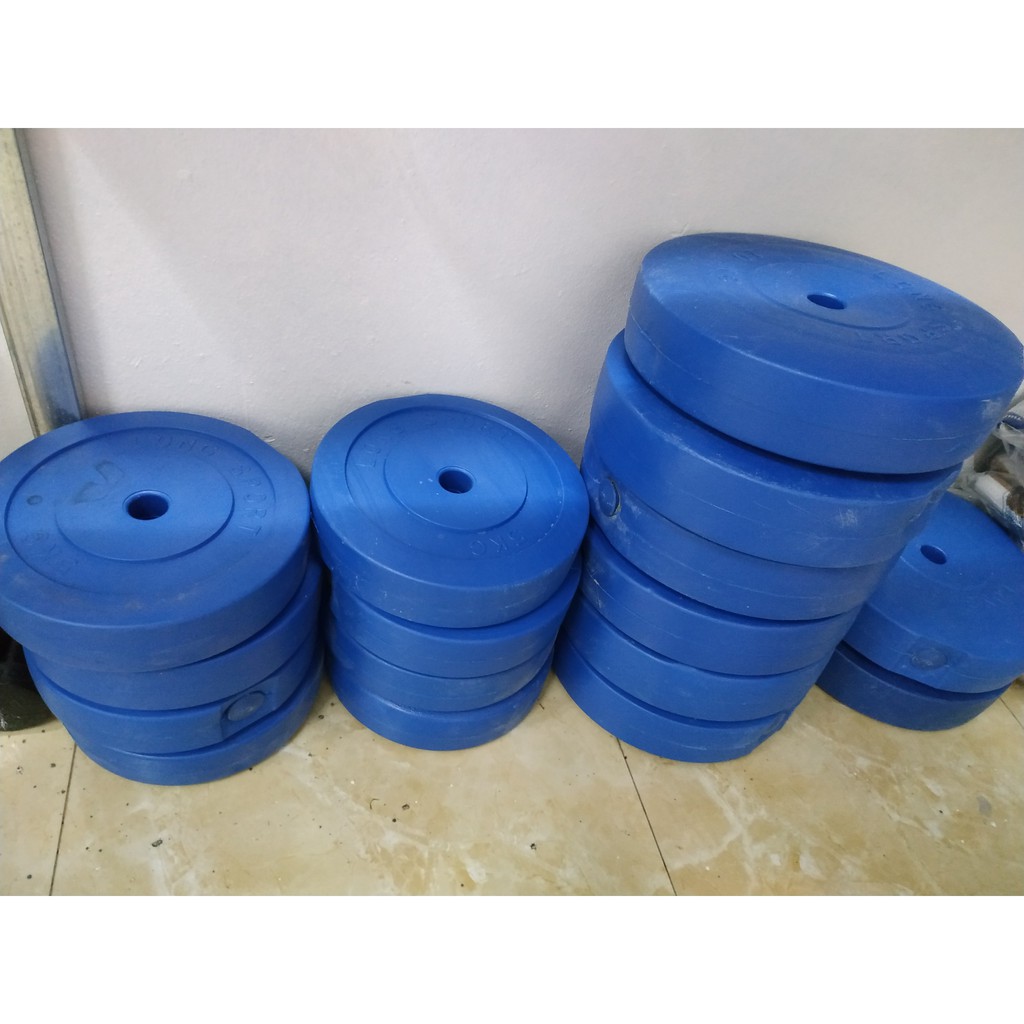 Bộ vỏ tạ bánh nhựa 80kg bao gồm 6 vỏ bánh tạ 10kg và 4 vỏ bánh tạ 5kg tập Gym, đẩy tạ đĩa, tạ bánh