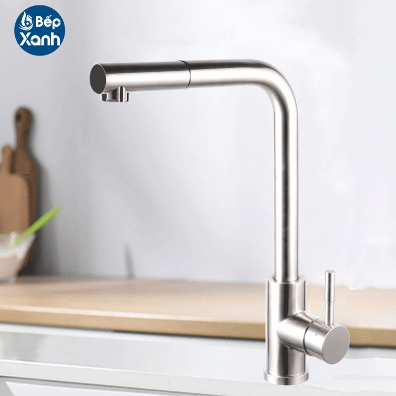 [FREESHIP HCM] Vòi Rửa Chén Nóng Lạnh Dây Rút Pull-down Ecalite EF-K185S - Màu Inox