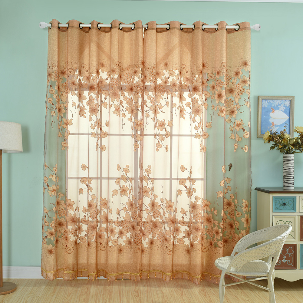 Rèm cửa sổ bằng voan kích thước 100*250cm họa tiết hoa ly đẹp mắt trang trí nội thất