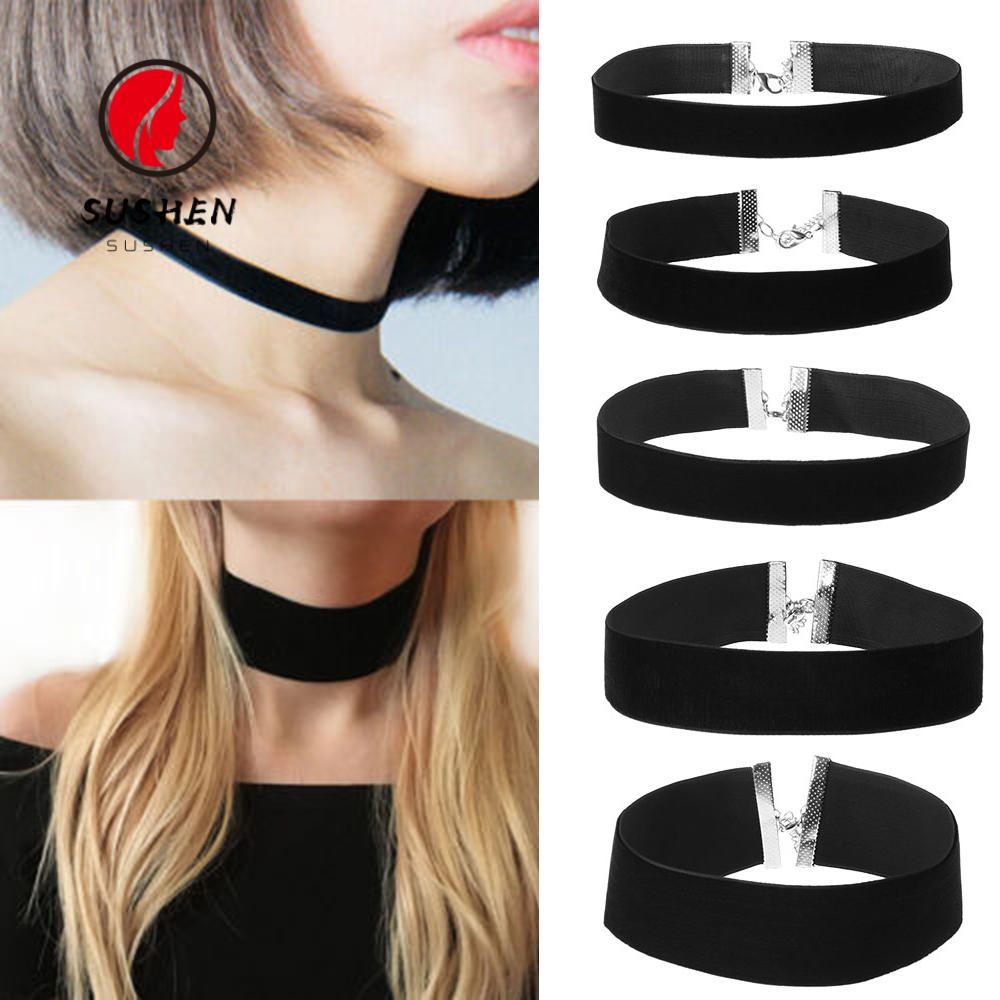 Vòng Cổ Choker Vải Nhung Màu Đen Phối Ruy Băng Phong Cách Gothic Cổ Điển Thời Trang Cho Nữ