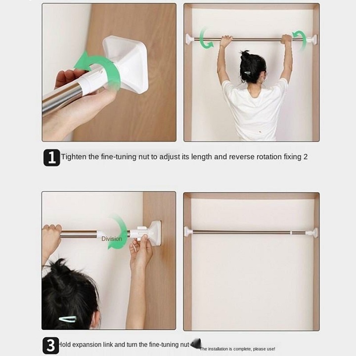 Thanh treo đa năng inox không cần khoan tường treo rèm treo quần áo chắc chắn