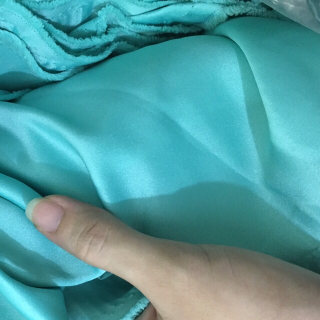 Vải phi lụa bóng tông màu xanh ngọc may quần áo, phông rèm của vải rẻ HB shop