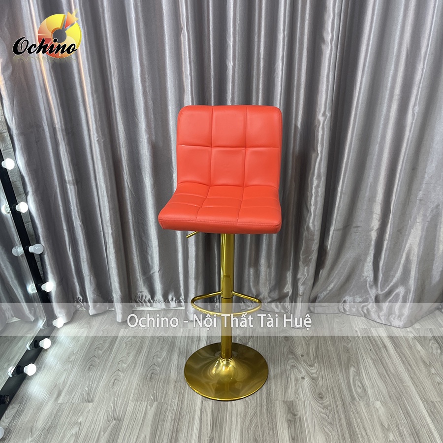 Ghế Bar, Ghế Trang Điểm Mẫu vịn tay inox không tay Chân Vàng K1 Sang Chảnh Điều Chỉnh Độ Cao 60/80 Và Xoay 360 Độ